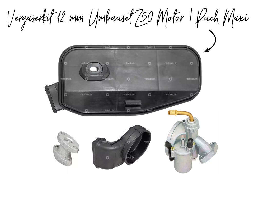 Vergaserkit 12 mm Umbauset Z50 Motor Puch Maxi S Vergaserkit 12 mm Umbauset Z50 Motor Puch Maxi S