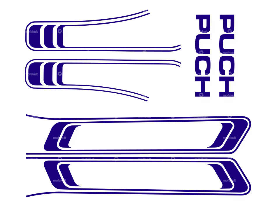 Set di adesivi serbatoio e telaio blu (qualità 1A) Trama della pellicola | Puch Maxi S Carousel Image 1