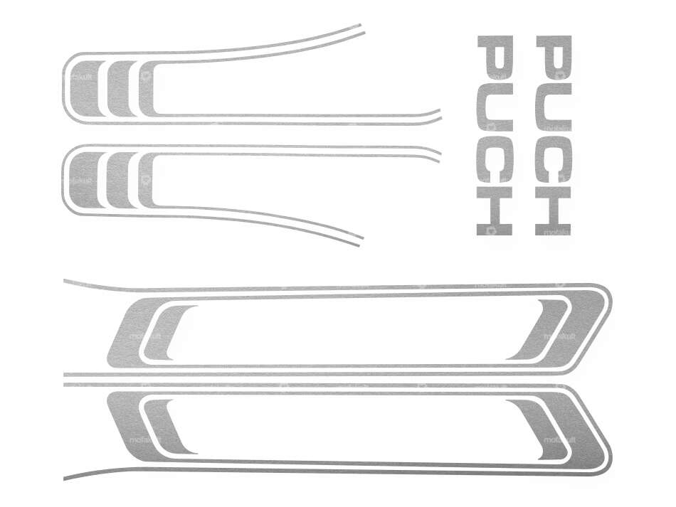 Set di adesivi serbatoio e telaio in lamina d'argento (qualità 1A) | Puch Maxi S Carousel Image 1