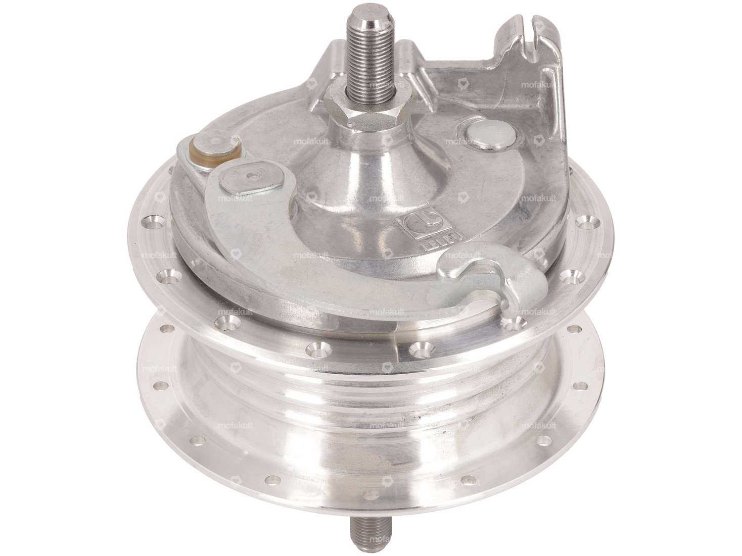 LELEU mozzo ruota raggi anteriore 28 fori con piastra ancoraggio & asse | Puch Maxi N, X30 Carousel Image 1