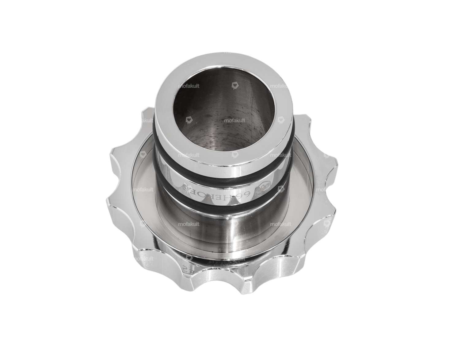 66HEROES Tappo serbatoio "Croce di ferro" alluminio cromato | Puch Maxi Carousel Image 2