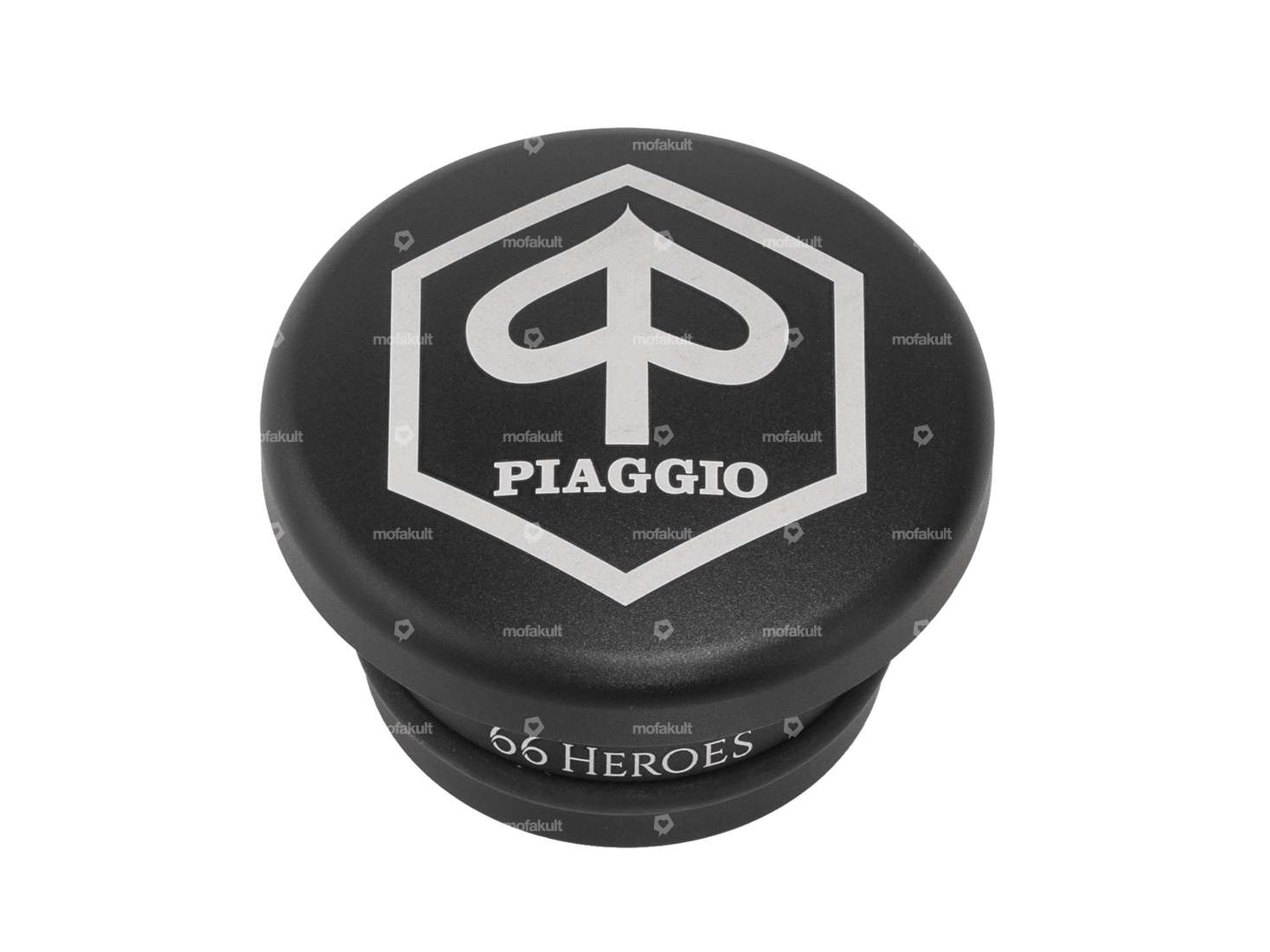 66HEROES Tank cap aluminum "Piaggio" round black | Piaggio SI Carousel Image 1