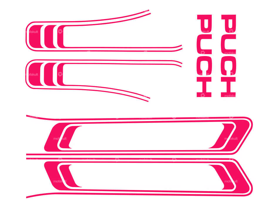 Set di adesivi serbatoio e telaio rosa (qualità 1A) Trama della pellicola | Puch Maxi S Carousel Image 1