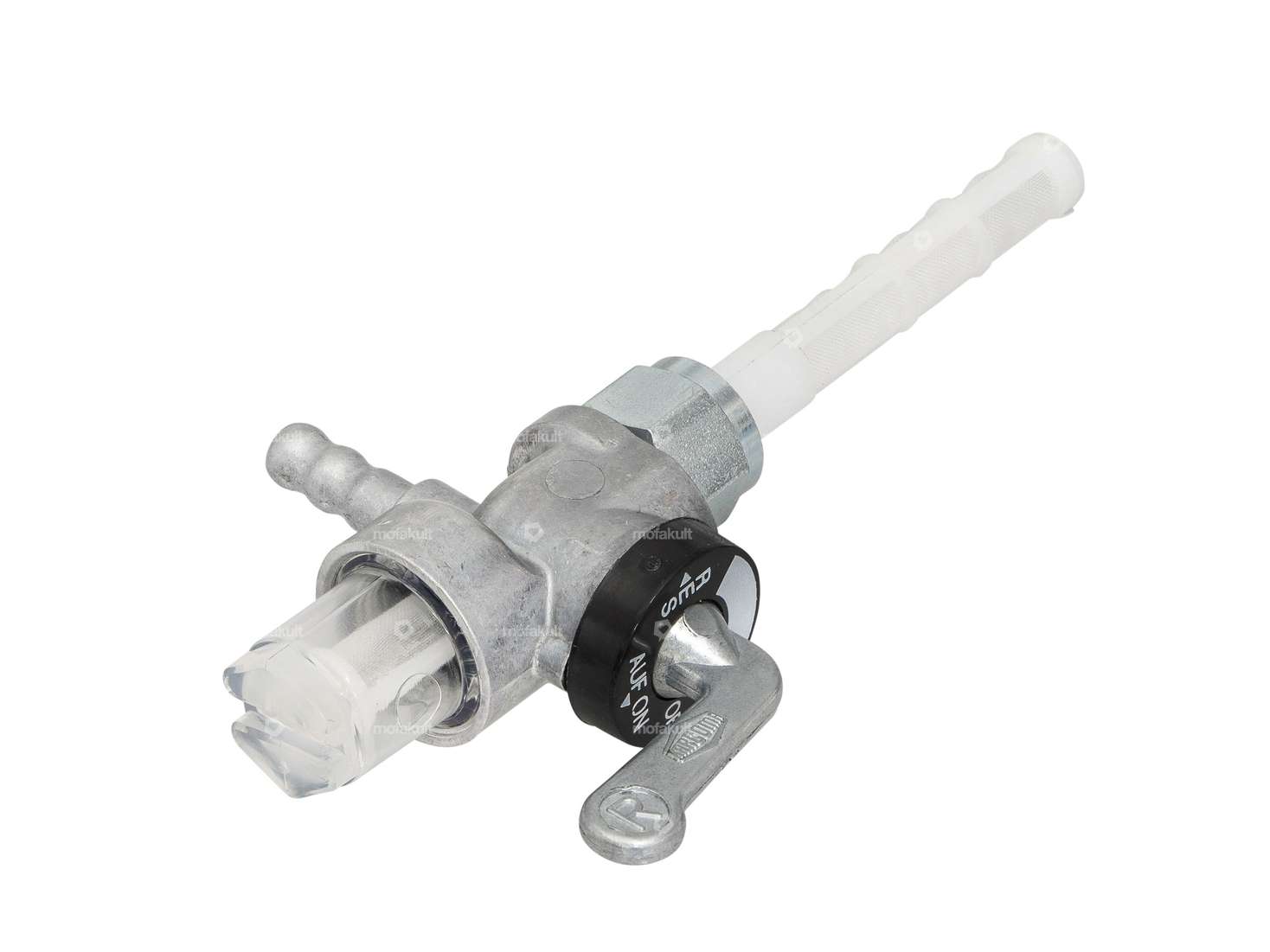 Rubinetto benzina Karcoma M12x1 in ghisa massiccia a 90° verso il retro con camera di filtraggio Carousel Image 2