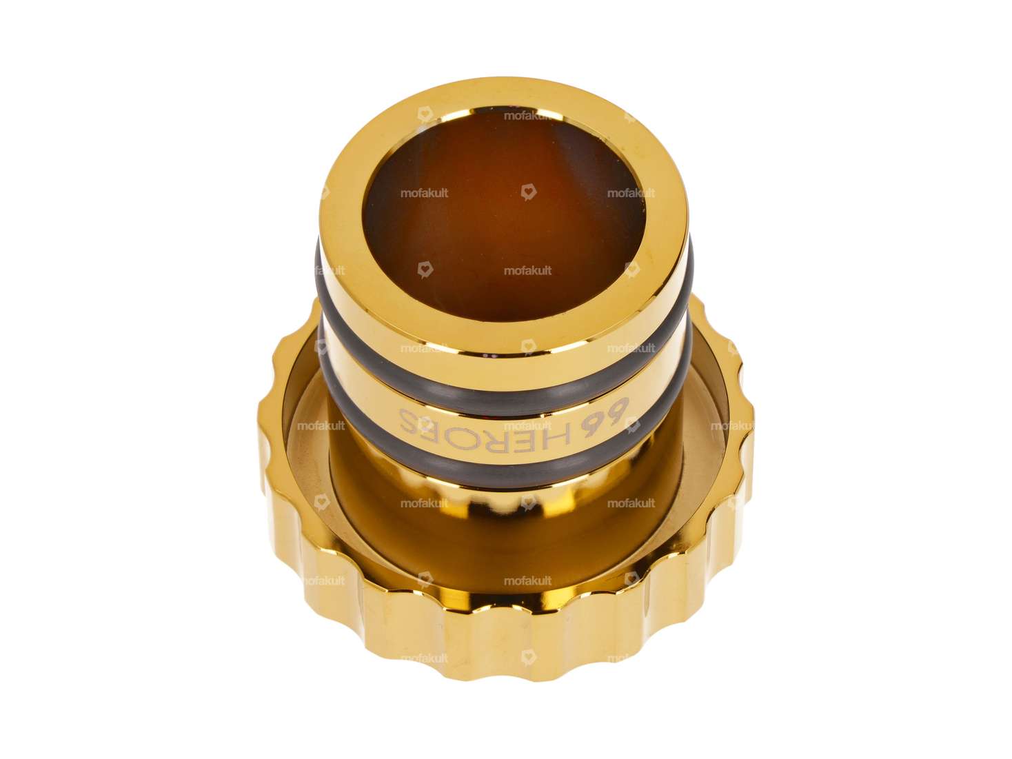 66HEROES Bouchon de réservoir "Piaggio" ondulé or | Piaggio Ciao, Bravo Carousel Image 2