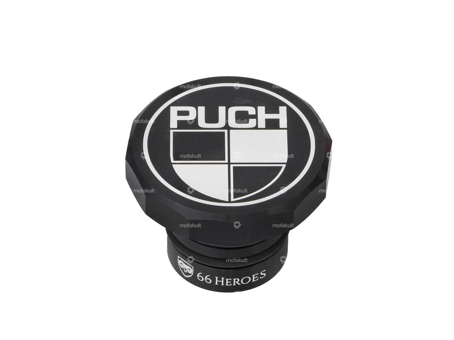 66HEROES Tank cap angular "Puch" black | Puch Carousel Image 1
