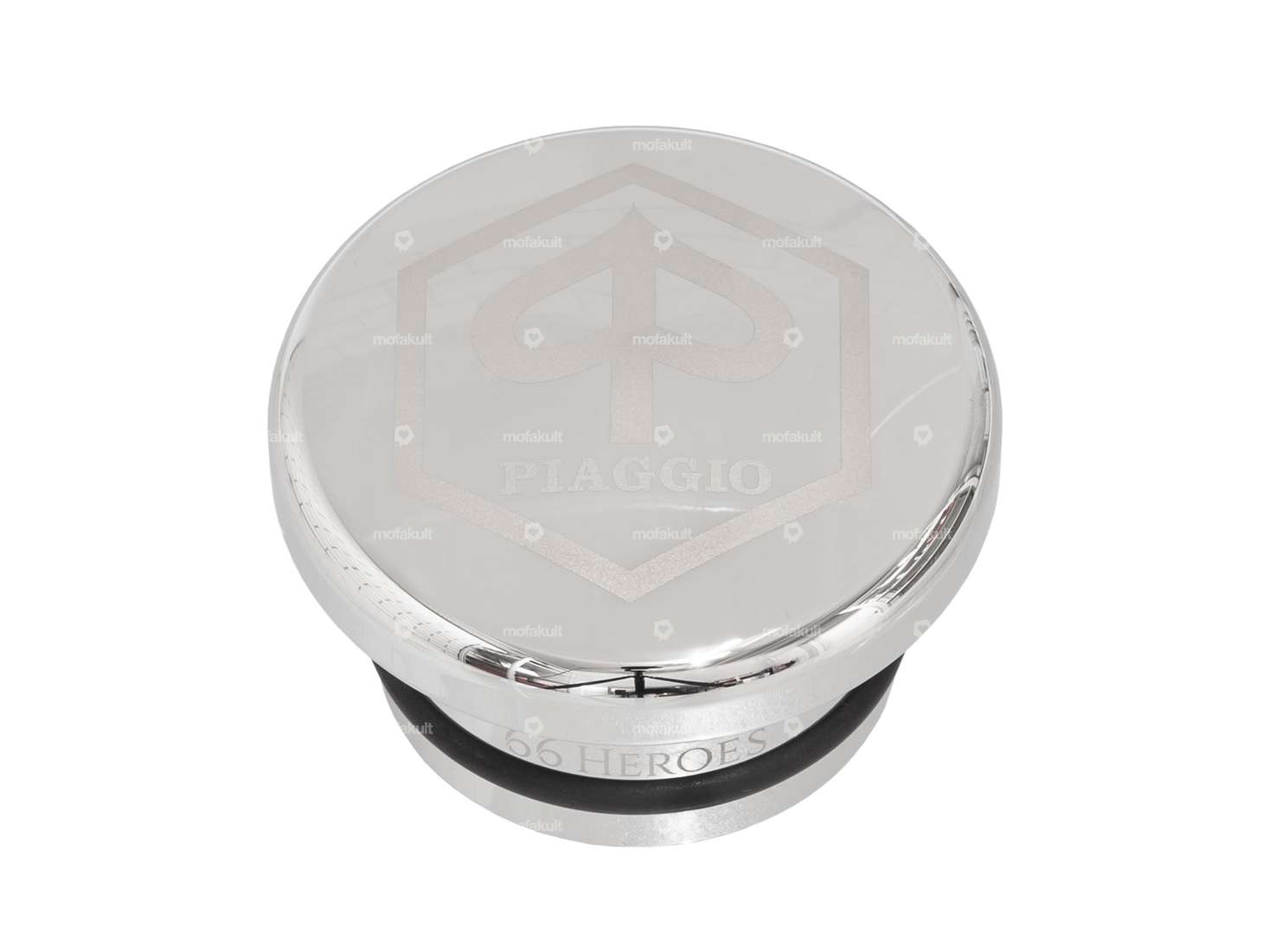66HEROES Bouchon de réservoir alu "Piaggio" rond chrome | Piaggio SI Carousel Image 1