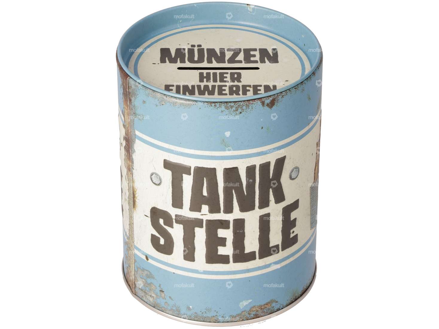 Nostalgic Art Tirelire "TANKSTELLE" Ø 100 x 130 bleu / aspect rouille Carousel Image 1