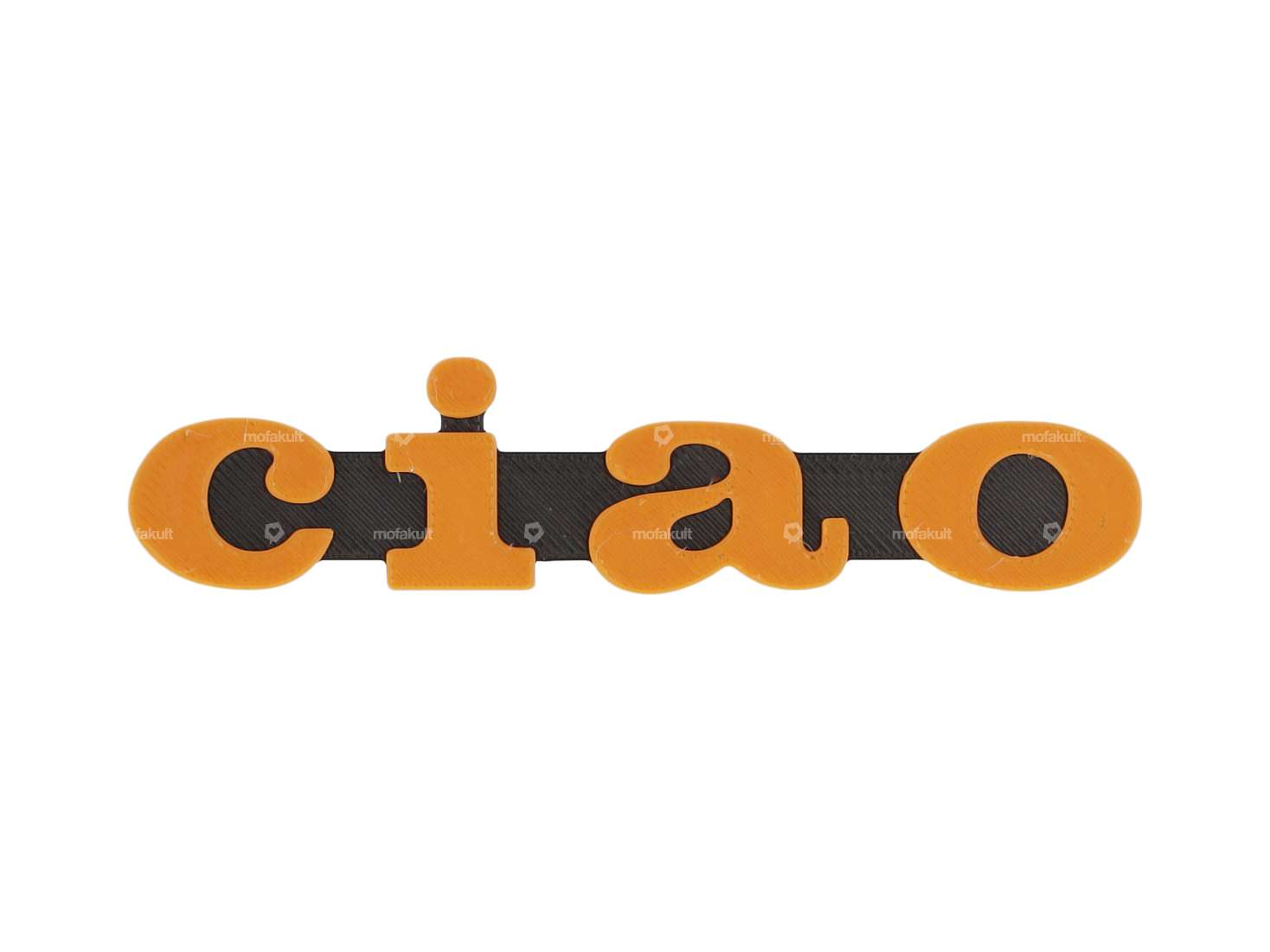 Emblema "ciao" in plastica 3D arancione/nero Carousel Image 1