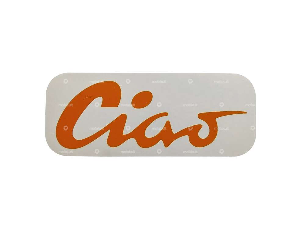 Autocollant réservoir "Ciao" orange 70 x 28 mm | Piaggio Ciao P, C9 Carousel Image 1