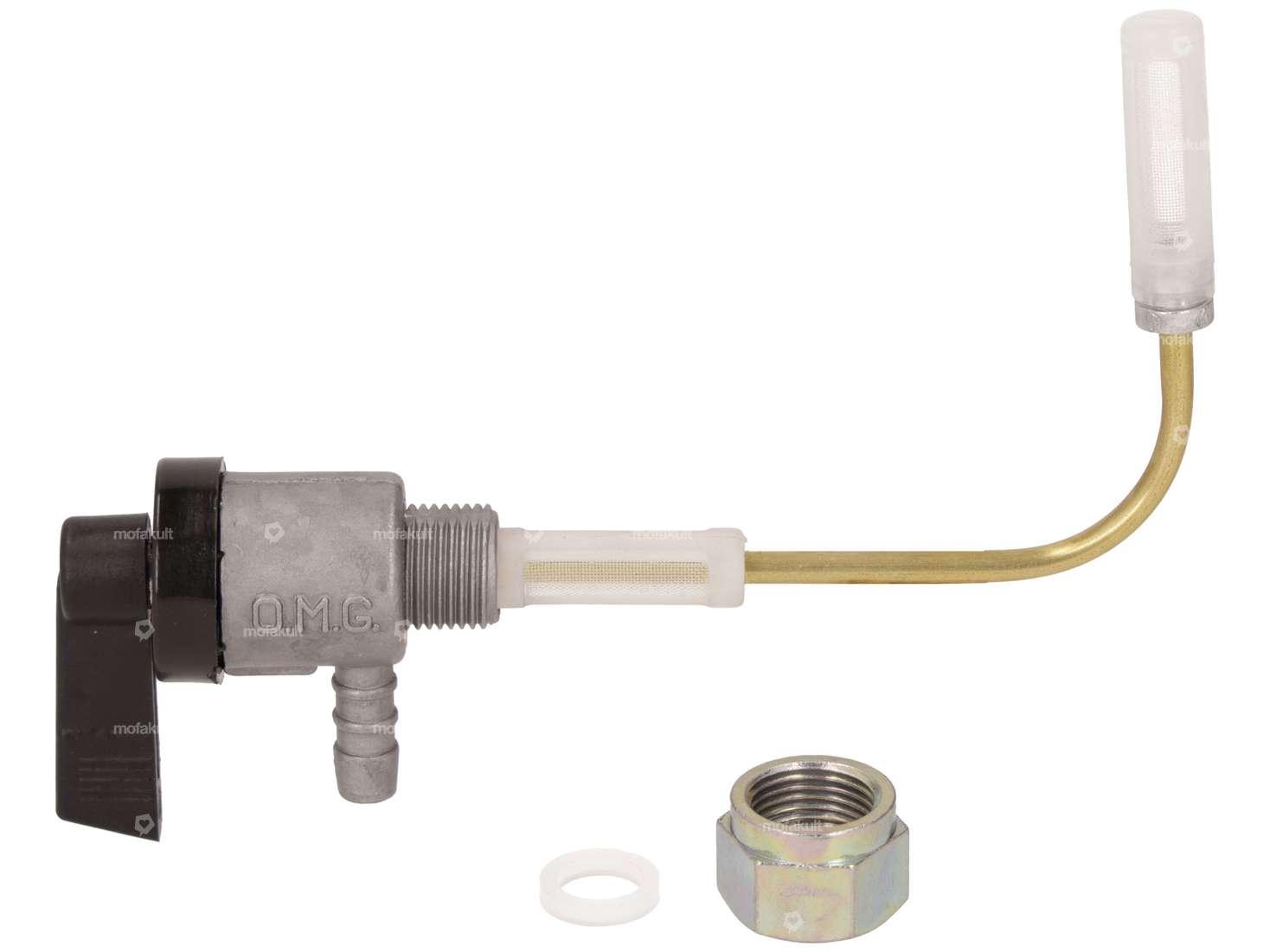 OMG robinet d'essence horizontal M12x1 (avec écrou) sortant par le bas | Puch Maxi S / N Carousel Image 1
