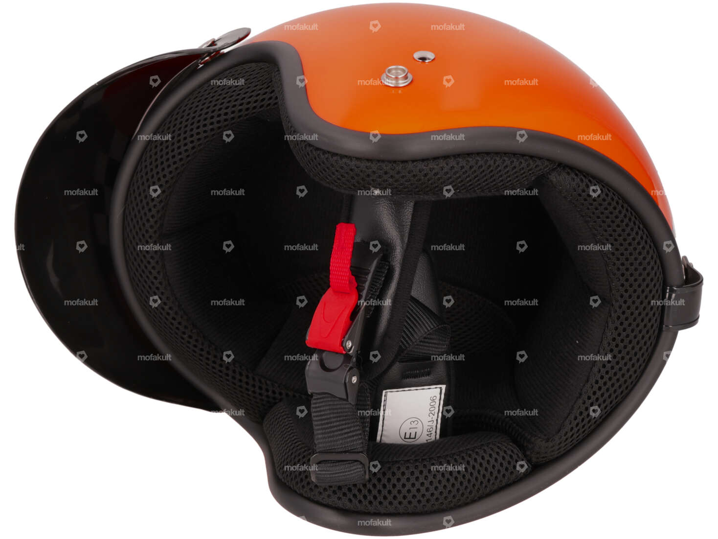 Klassischer Jethelm orange mit Zielflagge mofakult