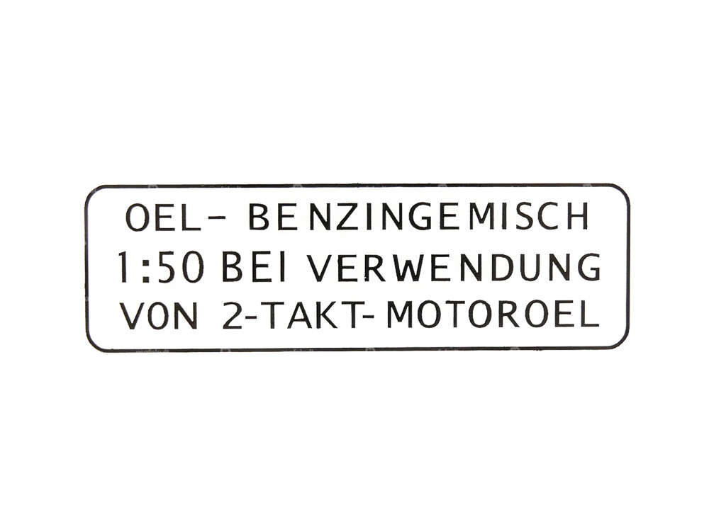 Aufkleber «OEL-BENZINGEMISCH 1:50» schwarz 55 x 19 mm | Puch Carousel Image 1
