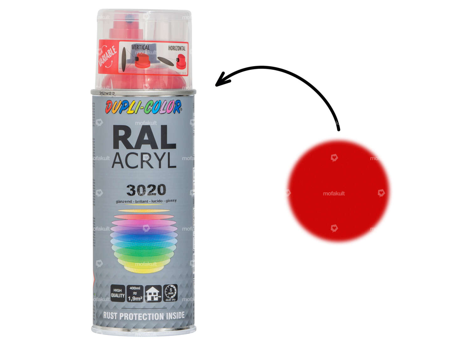 DUPLI-COLOR vernis acrylique RAL 3020 rouge brillant 400 ml Carousel Image 1