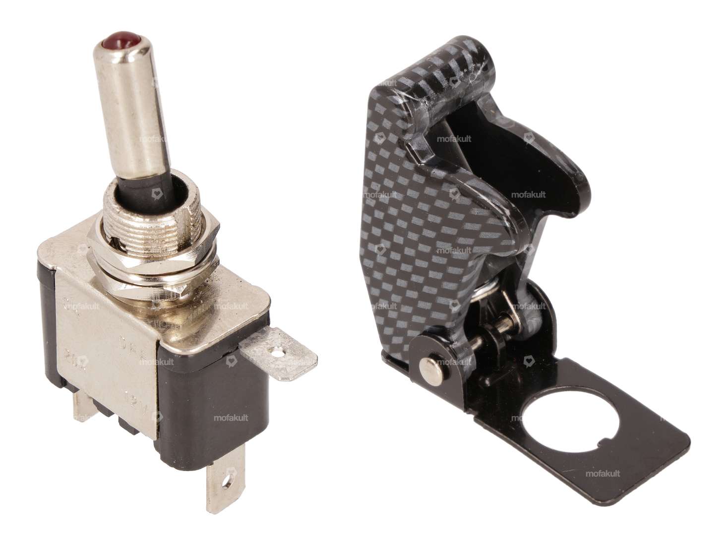 Interruttore a levetta Cappuccio di sicurezza carbon look e LED Carousel Image 1