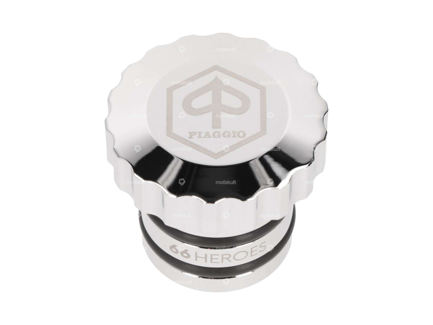66HEROES Bouchon de réservoir "Piaggio" ondulé chrome | Piaggio Ciao, Bravo Carousel Image 1