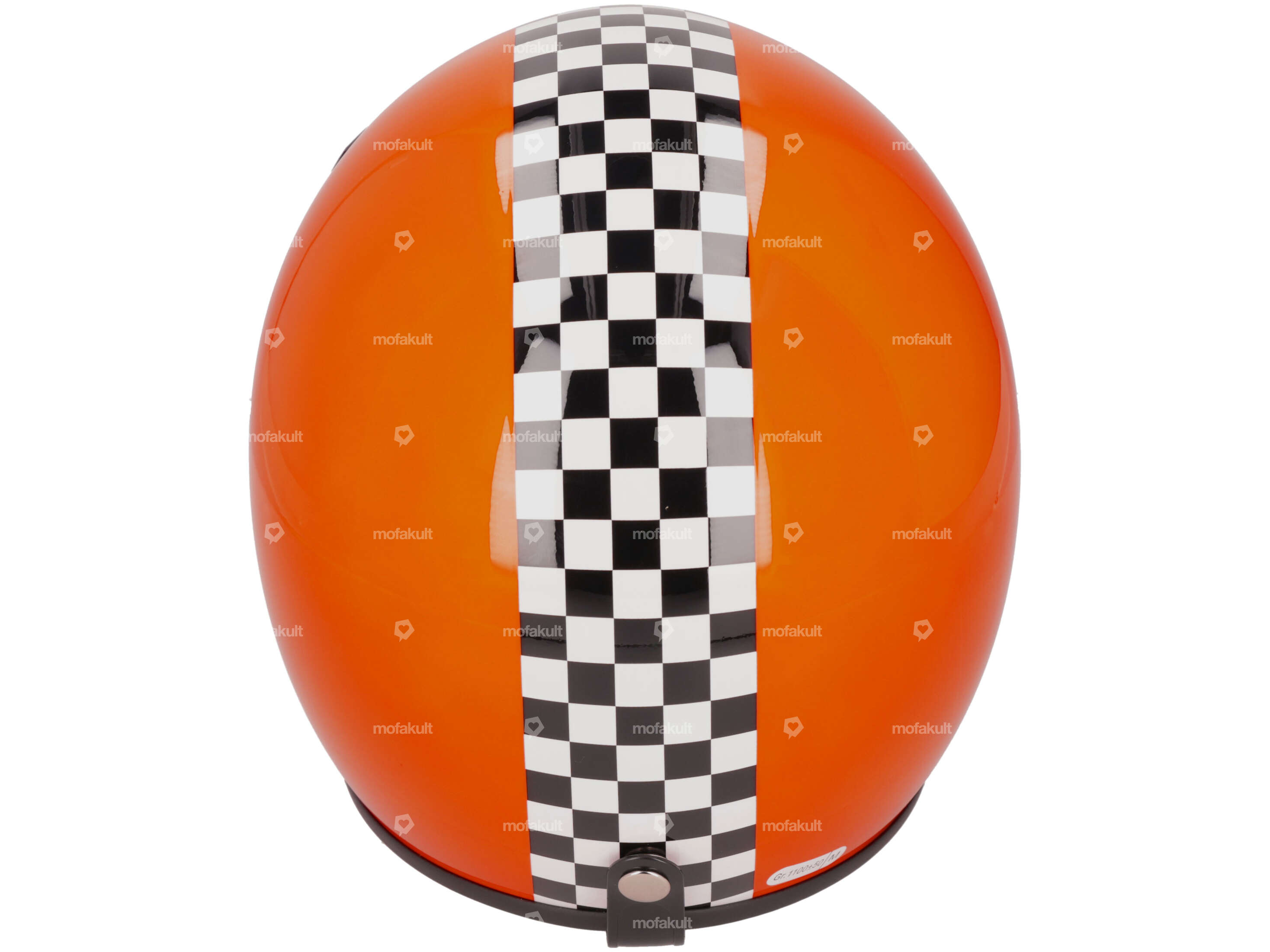 Klassischer Jethelm orange mit Zielflagge mofakult