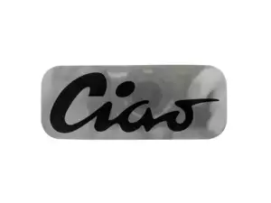 Autocollant réservoir "Ciao" noir / chrome 70 x 28 mm | Piaggio Ciao P, C9 Autocollant réservoir "Ciao" noir / chrome 70 x 28 mm | Piaggio Ciao P, C9