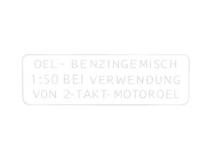Adesivo "OEL-BENZINGEMISCH 1:50" bianco 55 x 19 mm | Puch Adesivo "OEL-BENZINGEMISCH 1:50" bianco 55 x 19 mm | Puch