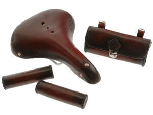 Set saddle / grips / tool bag Charleston genuine leather Set saddle / grips / tool bag Charleston genuine leather