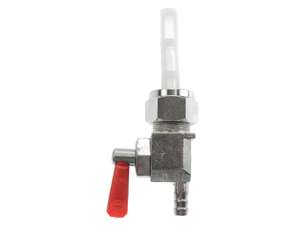 Rubinetto benzina verticale M16x1 (con dado per raccordo) in uscita sul fondo rosso Rubinetto benzina verticale M16x1 (con dado per raccordo) in uscita sul fondo rosso