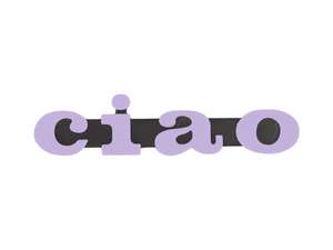 Emblema "ciao" in plastica 3D viola/nero Emblema "ciao" in plastica 3D viola/nero