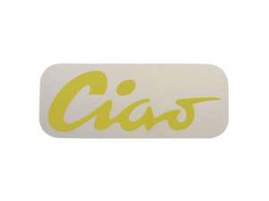 Adesivo serbatoio "Ciao" giallo 70 x 28 mm | Piaggio Ciao P, C9 Adesivo serbatoio "Ciao" giallo 70 x 28 mm | Piaggio Ciao P, C9
