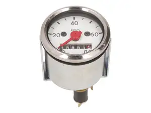 Tachymètre 80 km/h Ø 48 mm éclairé (cadran blanc) Tachymètre 80 km/h Ø 48 mm éclairé (cadran blanc)